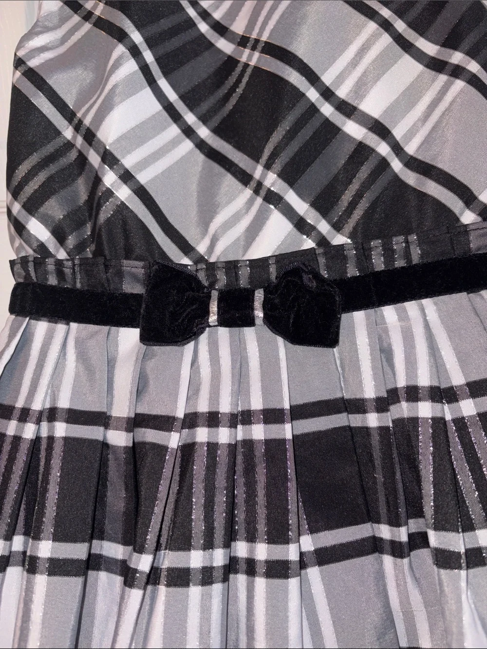 Jona Michelle Black and White Plaid Sleeveless Party Dress with Velvet Belt